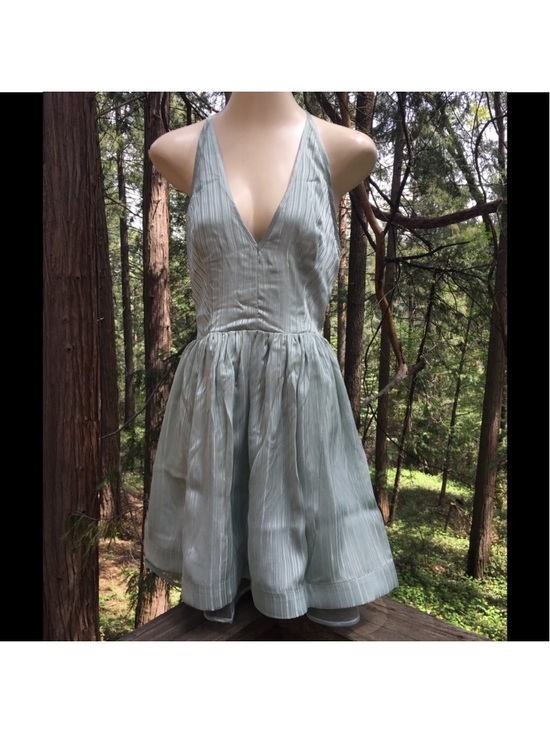 bebe Dresses & Skirts - bebe Pale Blue Halter V-Neck Mini Dress with Gathered Skirt